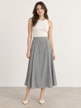 Oak + Fort Grey Polka Dot Draped Midi Skirt Size Small 0863